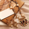 Stones & Pearls Necklace with Earrings For Women's In Random Colors