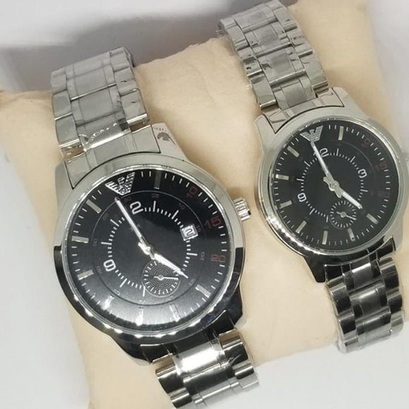 Creative Couple Watches Second With Date Ladies And Gents Pair Black Dial & Silver Chain 97996 | Abdul Basit Janjee