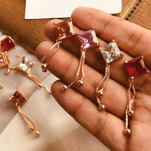 Muticolors Polygon Shaped Stones Long Drop Chain Earrings Set For Her 50004