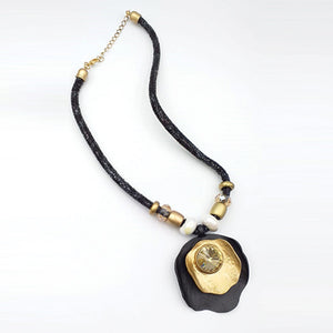 Latest Flower Type Locket With Thread For Her Golden & Black 25764 | 24hours.pk