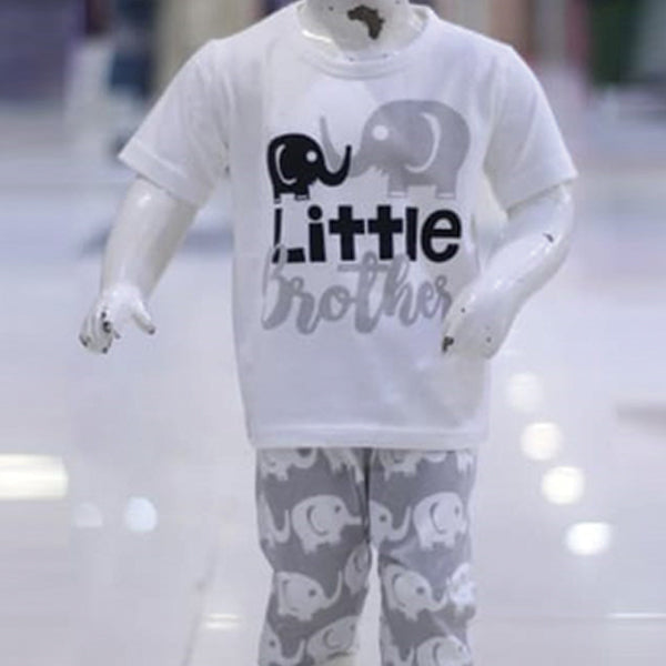 Little Brother Printed Malai Jersey Stuff Baba Suit White & Grey