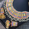 Beautiful Vintage Pearls Golden Necklace With Earrings Set For Womens Pink & Blue 7080