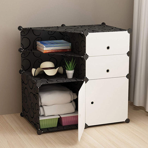 House of Quirk Portable Bedside Cube Storage Organizer 2 Cube Plastic Organizer for Bedroom,Living Room or Kids Room -Black & White | 24hours.pk