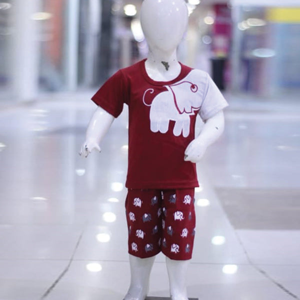 Creative Printed Malai Jersey Stuff Baba Suit Maroon & White