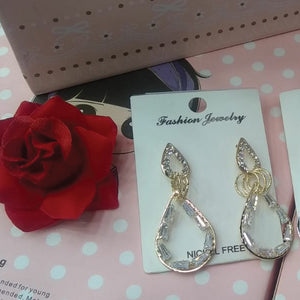Leaf Shaped with Small Bangles Stylish Fashion Diamonds Earrings For Her Random Colors | 24hours.pk