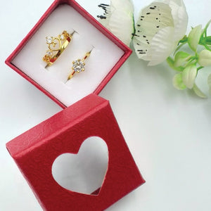 Pack of 2 Multi Design Double Heart & Flower Diamond Design Ring With Heart Design Box For Her Gift or Engagement Silver 0864 | 24hours.pk