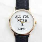 New Style 1 Pcs Lot All You Need Is Love Watch Words Printed Leather Watch For Womens Black Strips 4633 | 24hours.pk