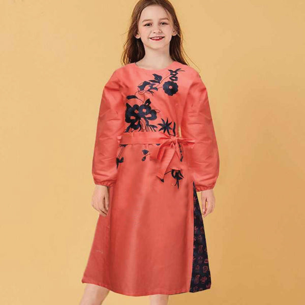Flower Printed Baby Girl Kurti Embroidered Red & Black