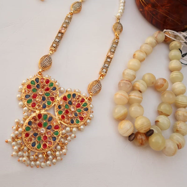 White Pearl Necklace With Random Color Stones & Designs 8513 | 24hours.pk