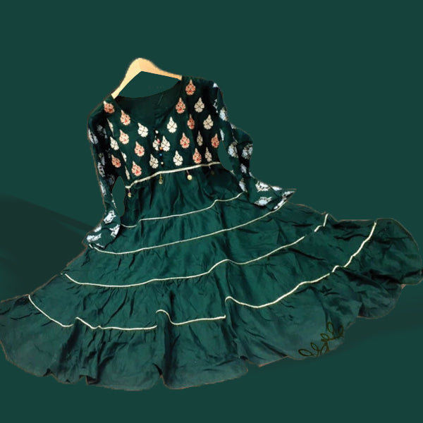 Stylish Frock For Girls Kids Dark Green | 24hours.pk