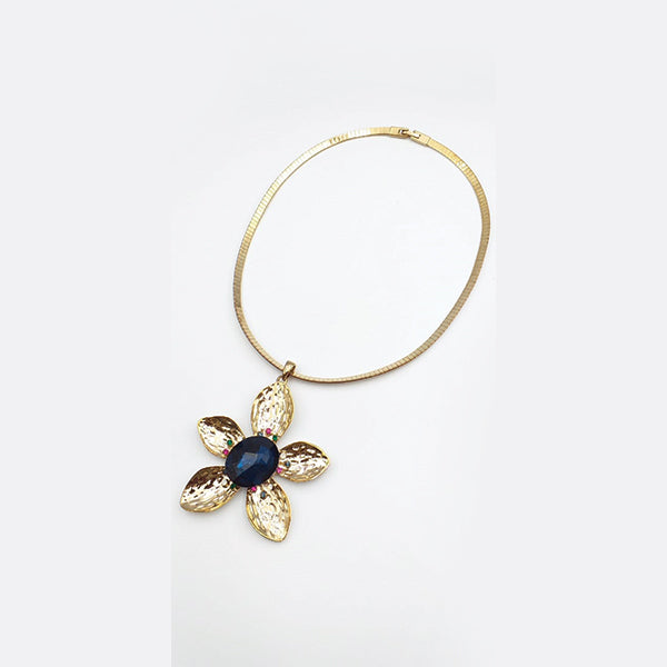 Flower Design Locket For Her Golden & Blue Stone 25764 | 24hours.pk