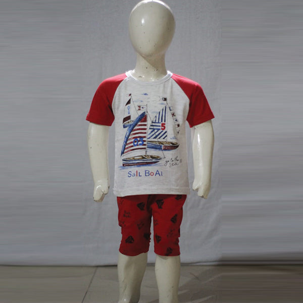 Sail Boat Printed Malai Jersey Stuff Baba Suit Multicolors