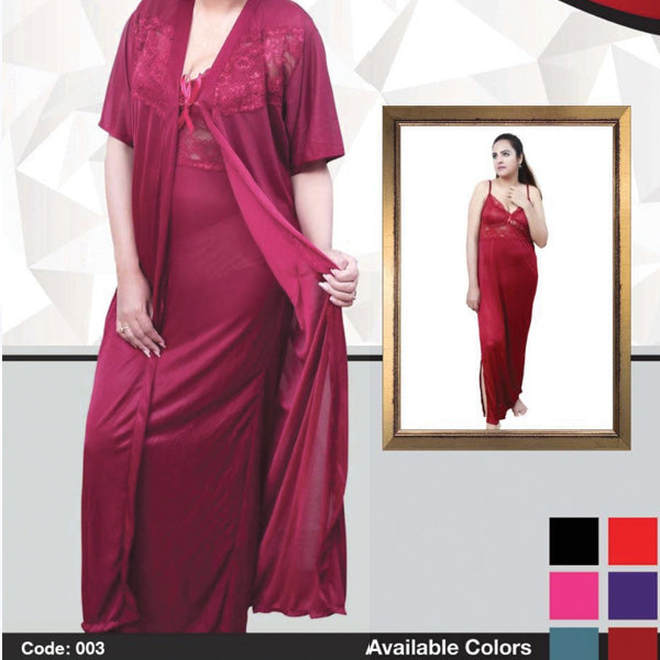 Roses Maroon Silk Nighty Set For Womens FM0098 | 24hours.pk