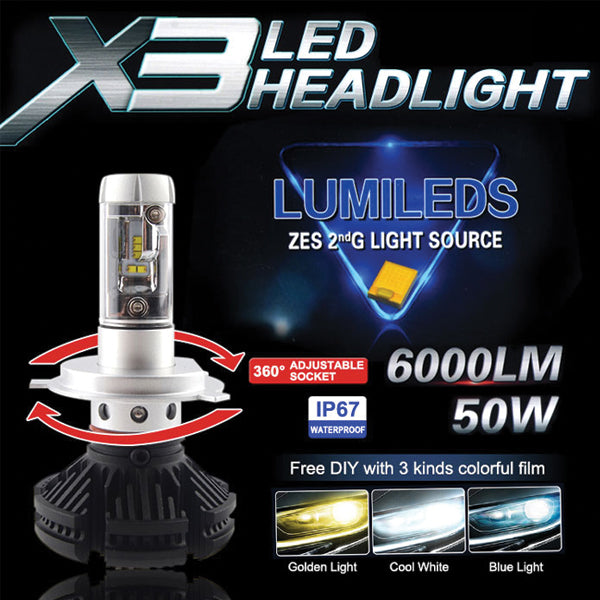 Lumileds X3 LED Headlight 6000LM 50W | 24HOURS.PK