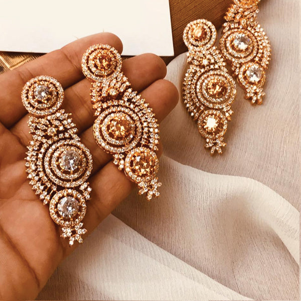 Vintage Gold Plated & Stones Styllish Rounded Shaped Earrings Set For Women's