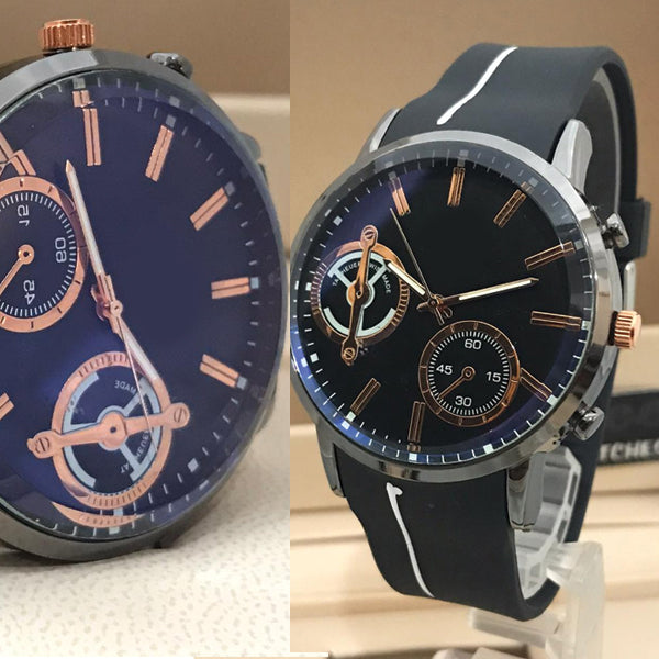 Latest Simple Design Watch Black Strap With Blue & Silver Dial For Men's 89061 | Abdul Basit Janjee