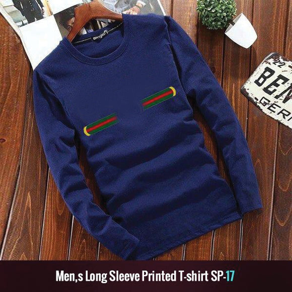 Latest Round Crew Neck Full Sleeve Printed Shirt For Men's Blue SP17