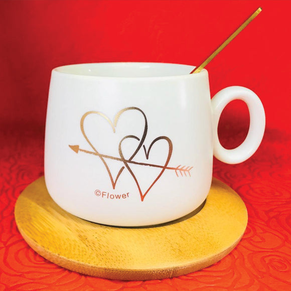 Beautiful Ceramic Mug & Spoon For Gift Valentines Day White 35662 | 24hours.pk