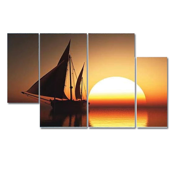 Sunset Sea With Ship Shadow 3D Image 4pcs Wall Frame | 24hours.pk