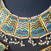 Beautiful Vintage Pearls Golden Necklace With Earrings Set For Womens Sky & Dark Blue 70807