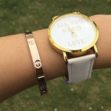 New Style 1 Pcs Lot All You Need Is Love Watch Words Printed Leather Watch For Womens White 4633 | 24hours.pk