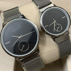 Magnetic Pair Watch Dummy Down Second Silver & Black For Mens & Womens Best Gift For Valentines Day 8973 | 24hours.pk
