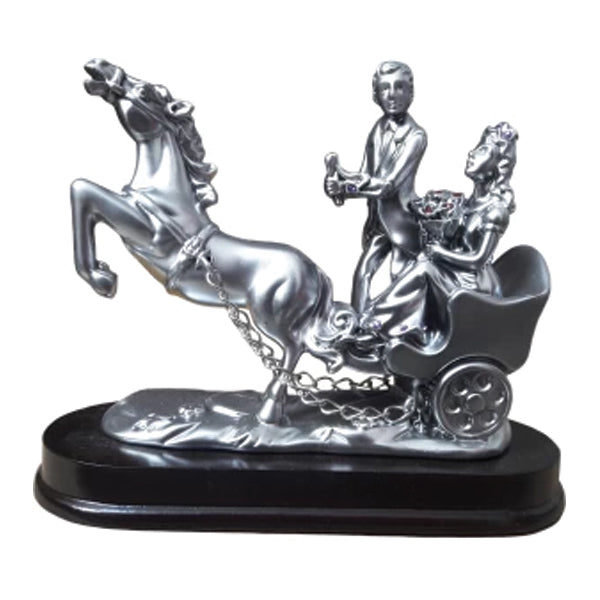 Horse Riding Bride and Groom Couple Showpiece Silver Finish Love couple Statue Romantic Decorative Handicraft Figurine Home Interior Bedroom Décor Showpiece Random Color & Design | 24hours.pk