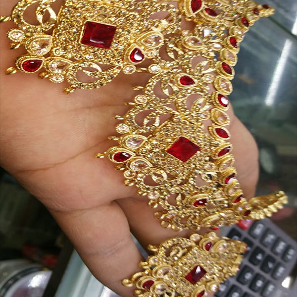 Vintage Creative & Polygon Shaped Red Stone Necklace Set For Her 158641 | 24hours.pk