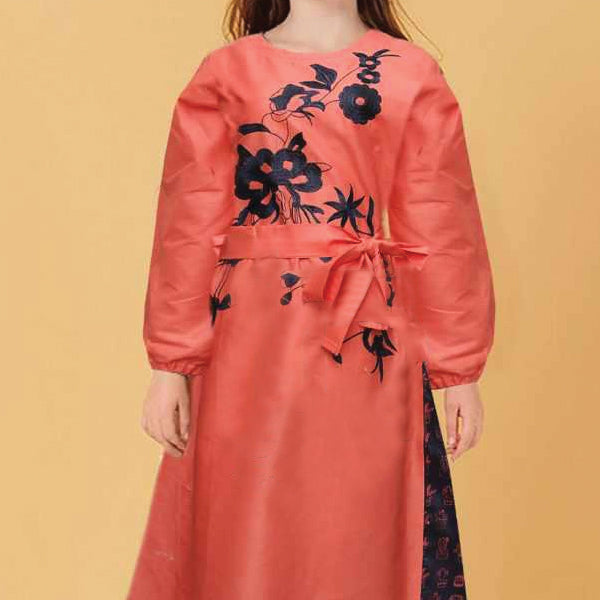 Flower Printed Baby Girl Kurti Embroidered Red & Black