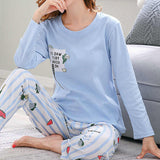 Light Blue With Stripes Pajama Printed Night Suit For Women 4314