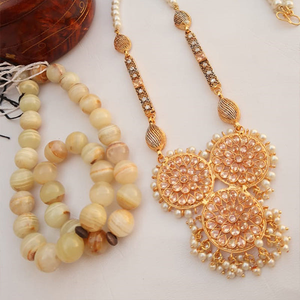 White Pearl Necklace With Random Color Stones & Designs 8513 | 24hours.pk