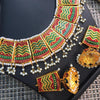 Beautiful Vintage Pearls Golden Necklace With Earrings Set For Womens Red & Green 70807