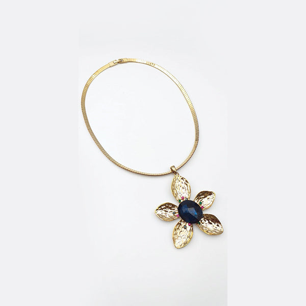 Flower Design Locket For Her Golden & Blue Stone 25764 | 24hours.pk