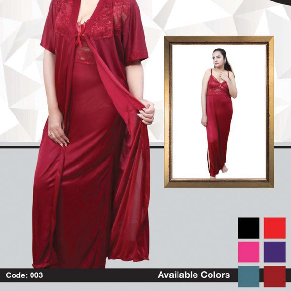 Roses Maroon Silk Nighty Set For Womens FM0098 | 24hours.pk
