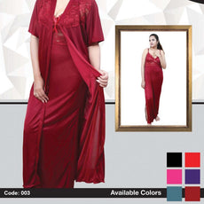 Roses Maroon Silk Nighty Set For Womens FM0098 | 24hours.pk
