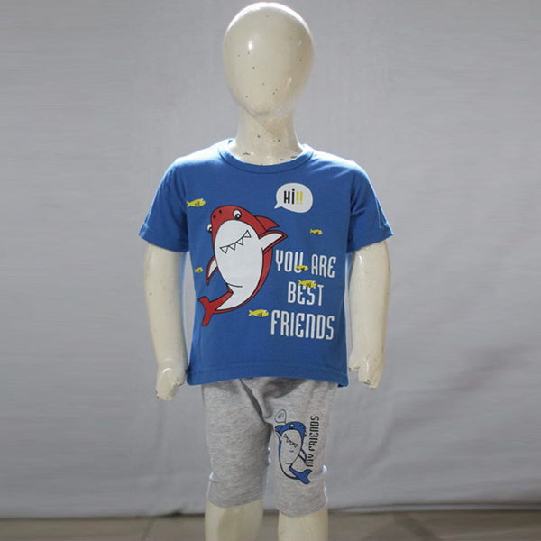 You are Best Friends Shark Printed Malai Jersey Stuff Baba Suit Multicolors