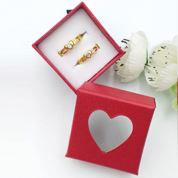 Pack of 2 Single Heart Diamond Design Ring With Heart Design Box For Her Gift or Engagement Golden 0864 | 24hours.pk