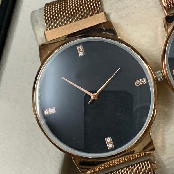 Ck Magnetic Pair Watch Dummy Down Second Golden & Black For Mens & Womens Best Gift For Valentines Day 8973 | 24hours.pk