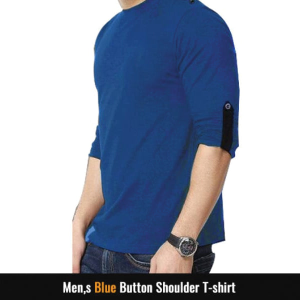 Men's Blue Button Shoulder T-Shirt 22119