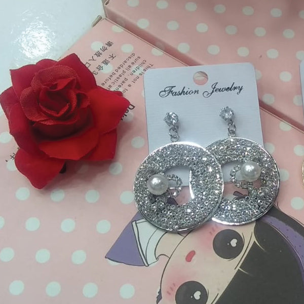 Beautiful Pearl With Diamonds Eclipse Earrings For Her Random Colors | 24hours.pk