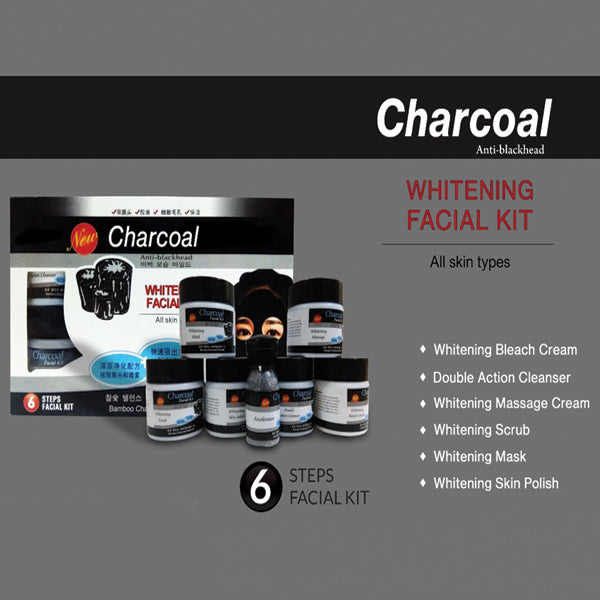 Charcoal Anti Blackhead Whitening Facial Kit 6 Step Facial Kit With Bleach Powder | 24hours.pk