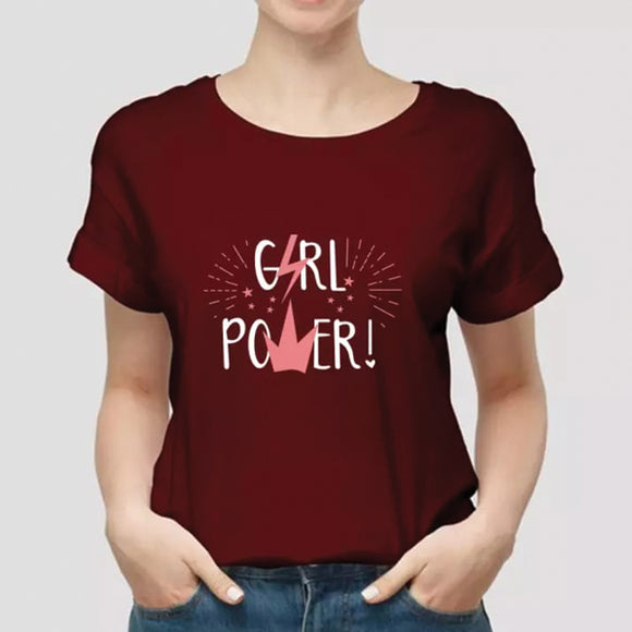 Girl Power Printed Girls Half Sleeve Printed Half Sleeve T-shirt Maroon 99910