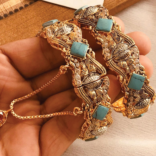 Semi Precious Multicolors Stone Studded Bangles Set 91813