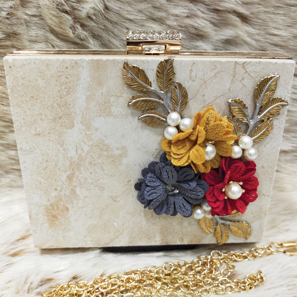 Bridal Fancy Flower Design Clutch For Women OffWhite 5815