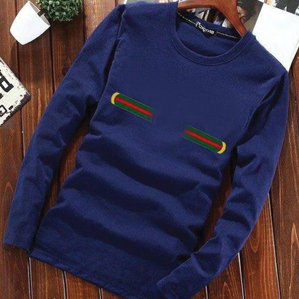 Latest Round Crew Neck Full Sleeve Printed Shirt For Men's Blue SP17