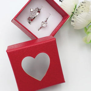Pack of Multi Design Double Heart Flower Diamond Design Ring With Heart Design Box For Her Gift or Engagement Silver 0864