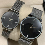 Ck Magnetic Pair Watch Dummy Down Second Black & Silver For Mens & Womens Best Gift For Valentines Day 8973 | 24hours.pk