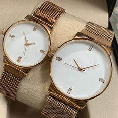 Ck Magnetic Pair Watch Dummy Down Second Golden & White For Mens & Womens Best Gift For Valentines Day 8973 | 24hours.pk