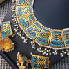 Beautiful Vintage Pearls Golden Necklace With Earrings Set For Womens Sky & Dark Blue 70807