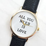 New Style 1 Pcs Lot All You Need Is Love Watch Words Printed Leather Watch For Womens Black Strips 4633 | 24hours.pk